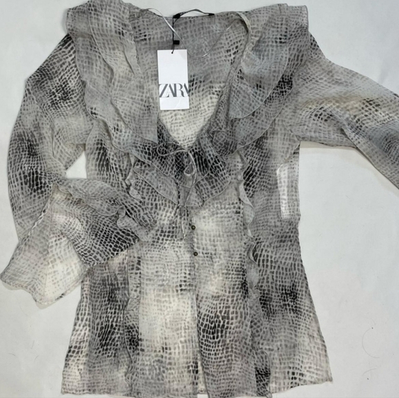 Zara Ruffled Animal Print Blouse - Picture 4 of 9